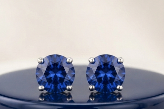 BLUE SAPPHIRE ROUND SOLITAIRE STUD EARINGS