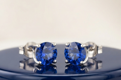 BLUE SAPPHIRE ROUND SOLITAIRE STUD EARINGS