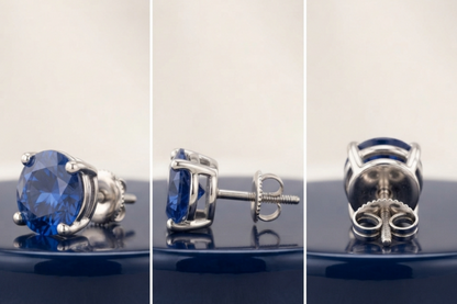 BLUE SAPPHIRE ROUND SOLITAIRE STUD EARINGS
