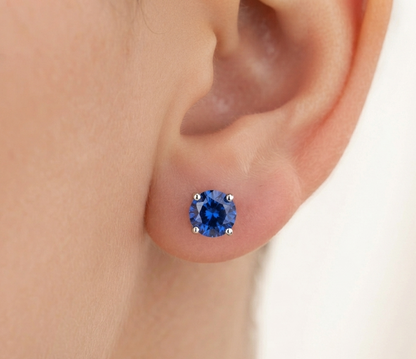 BLUE SAPPHIRE ROUND SOLITAIRE STUD EARINGS