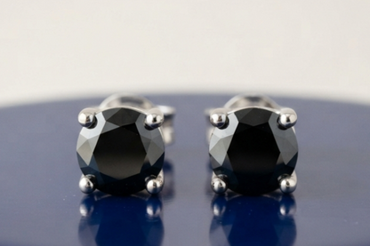 BLACK ROUND DIAMOND STUD EARINGS