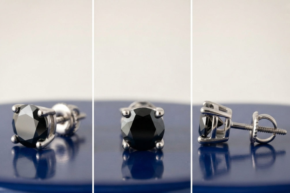 BLACK ROUND DIAMOND STUD EARINGS