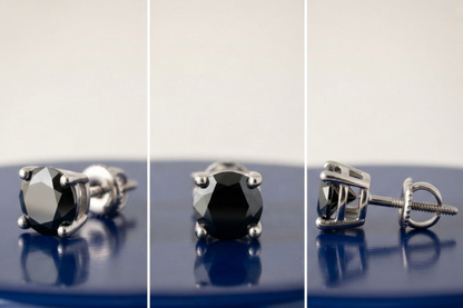 BLACK ROUND DIAMOND STUD EARINGS