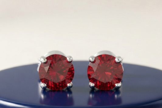RUBY ROUND DIAMOND STUD EARINGS