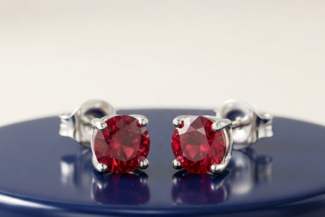 RUBY ROUND-CUT STUD EARRINGS