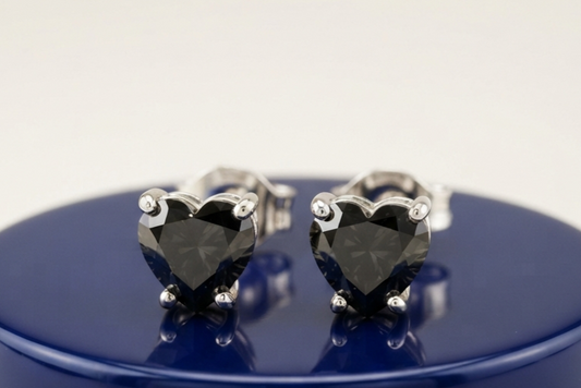 BLACK HEART DIAMOND STUD EARINGS