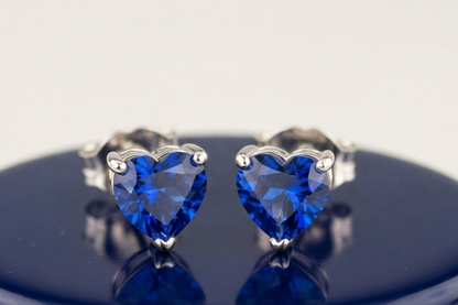 BLUE SAPPHIRE HEART DIAMOND STUD EARINGS
