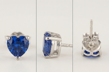 BLUE SAPPHIRE HEART DIAMOND STUD EARINGS