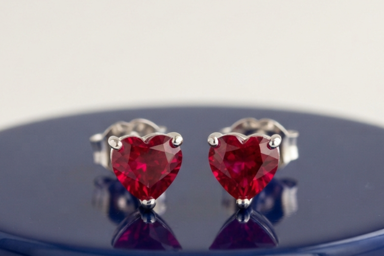 RUBY HEART DIAMOND STUD EARINGS