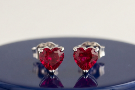 RUBY HEART DIAMOND STUD EARINGS