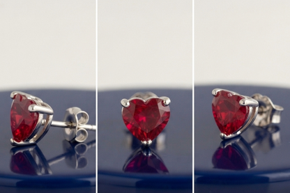 RUBY HEART DIAMOND STUD EARINGS