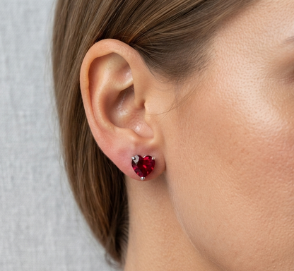 RUBY HEART DIAMOND STUD EARINGS