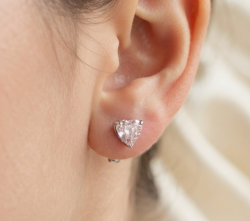 PINK HEART DIAMOND STUD EARINGS