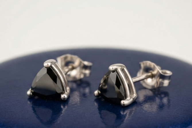 BLACK TRILLION DIAMOND STUD EARINGS