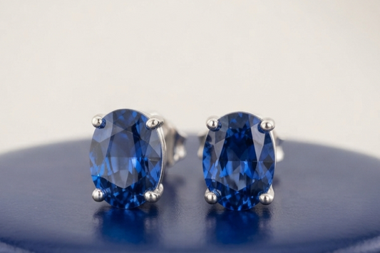 BLUE SAPPHIRE OVAL STUD EARINGS