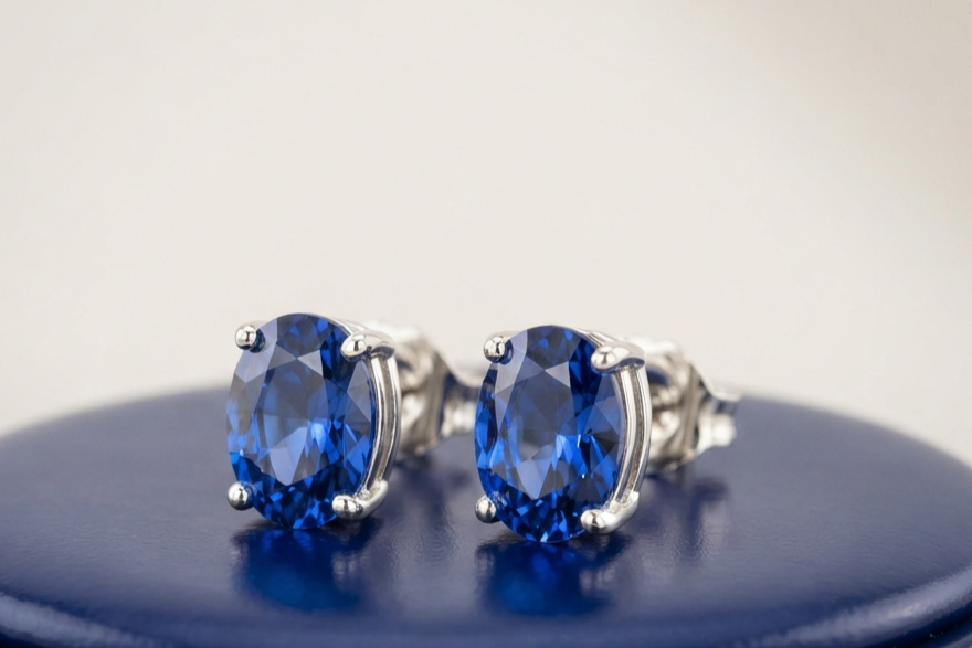 BLUE SAPPHIRE OVAL STUD EARINGS