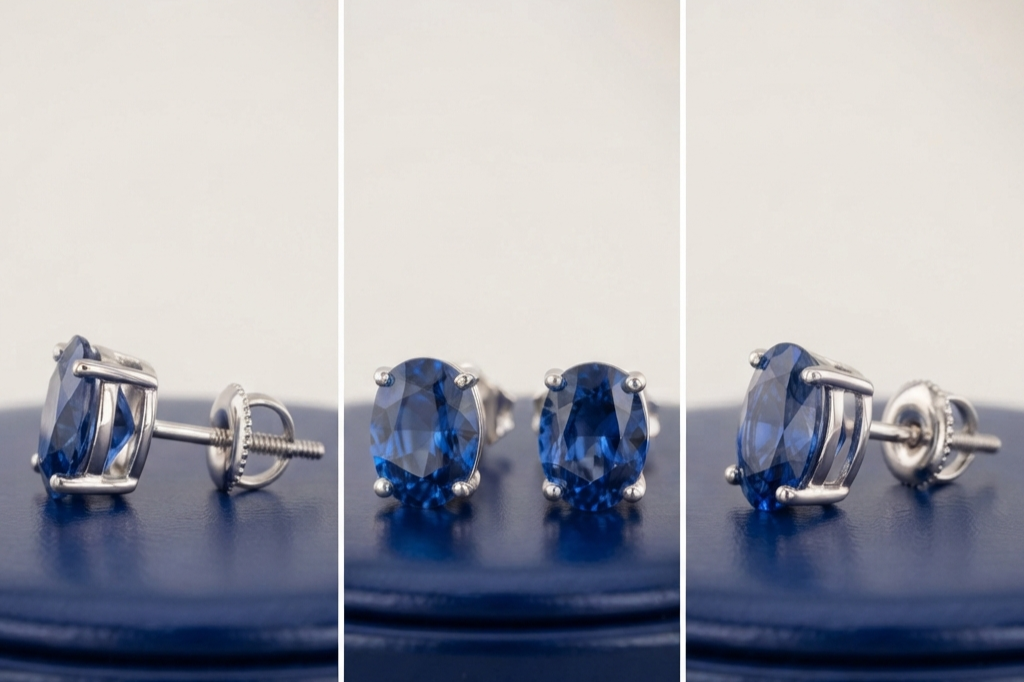 BLUE SAPPHIRE OVAL STUD EARINGS