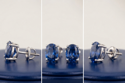 BLUE SAPPHIRE OVAL STUD EARINGS