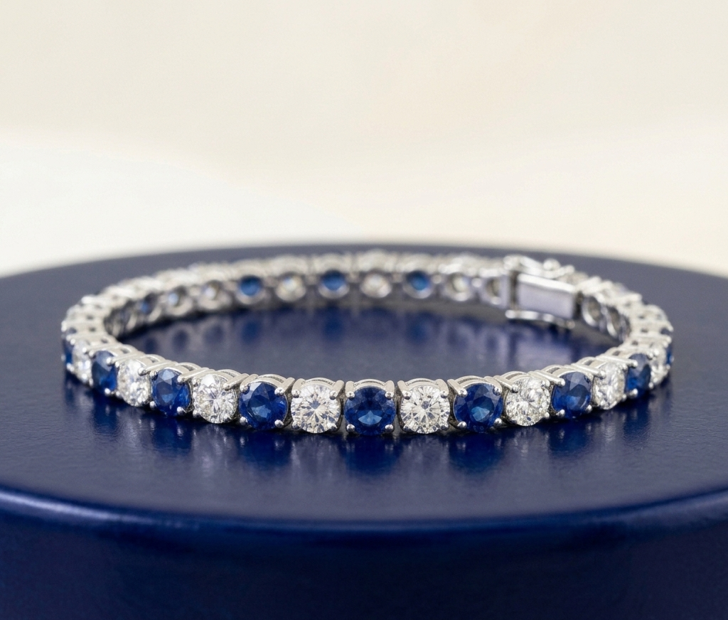 BLUE SAPPHIRE ROUND-CUT TENNIS BRACELET