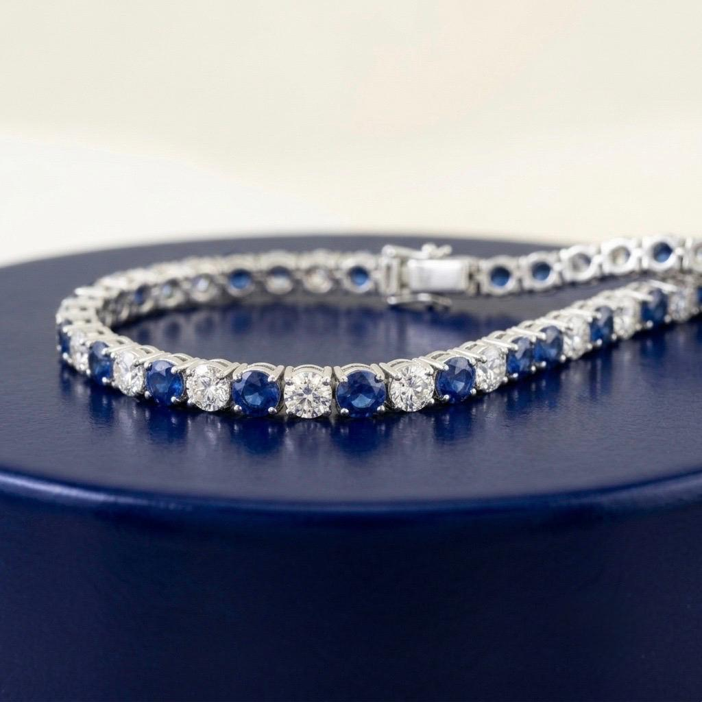 BLUE SAPPHIRE ROUND-CUT TENNIS BRACELET